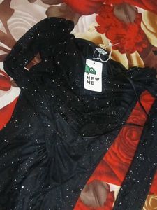 black glitter starry cawl neck mini dres
