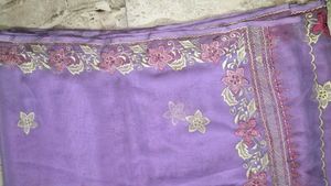 💜 Lavender Floral Embroidered Saree