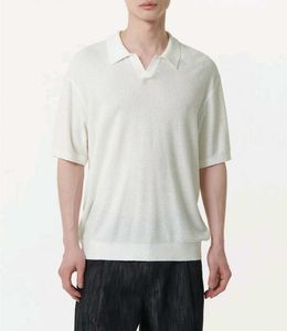 Boucle slit neck knitted polo shirt ivory