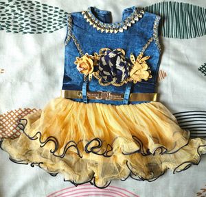 Cute Denim &amp; Yellow Frock with Leggings