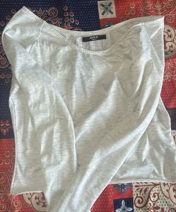 Light Grey Crop Fitted Sleeve Top