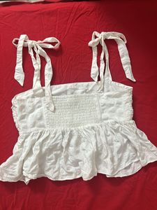 H&amp;M White Tie-Strap Peplum Top
