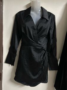Chic Black Satin Wrap Dress