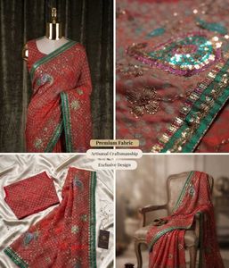Red Embroidered Saree ( No blause )