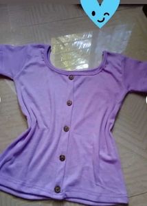 Lavender Ribbed Button-Up Crop Top