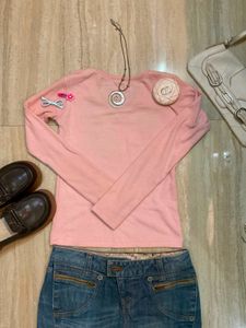 Cute Pink Deer Graphic Long Sleeve Top