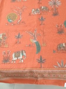 Unsttiched Suit with Elephant &amp; Peacock Print