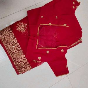 Red &amp; Gold Embroidered Saree