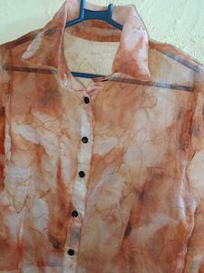 Sheer Marble Print Button-Up Shirt