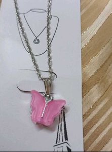 Cute Pink Butterfly Pendant Necklace
