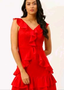 Red Ruffle Dress + Freebie Any One Earings Set