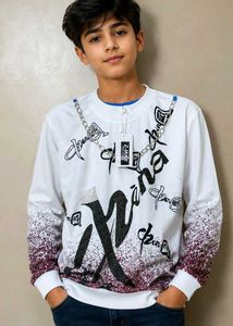 White Sweatshirt with Ombre Sleeves