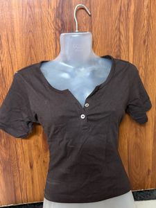 Brown Henley Neck T-Shirt