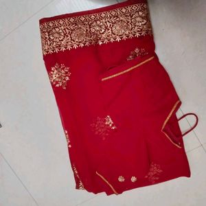 Red &amp; Gold Embroidered Saree