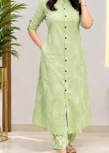Beautiful Green Kurta Set with Floral Print