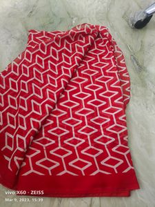 Brand New Red Synthetic Saree With Blouse P