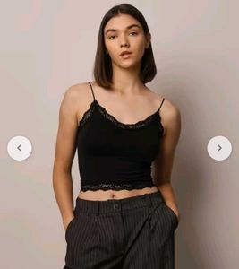 Black Lace Trim Camisole Top