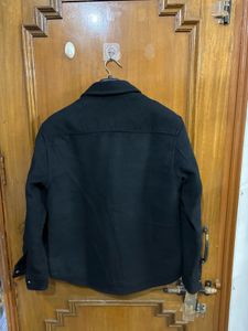 H&amp;M Black Wool Blend Button-Down Shirt Jacket