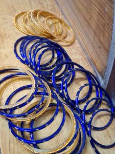 Blue &amp; Golden Bangles with Yellow Accents
