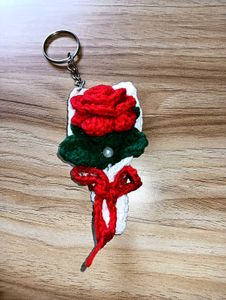 Handmade Crochet Rose Keychain