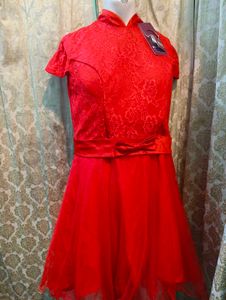 Red Cheongsam Style Hi Low