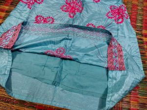 Beautiful Blue Kurta Set with Pink Embroidery