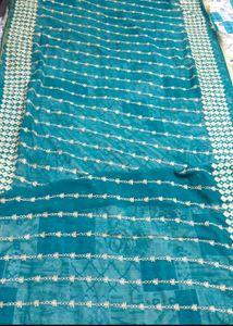 Beautiful Teal Suit Set with Golden Embroidery