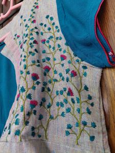 Blue Kurta with Embroidered Jacket