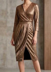 Metallic Bronze Wrap Dress