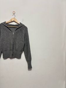 Gray Zipper Cardigan