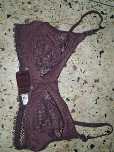 Lace Trimmed Pink Bra and Brown