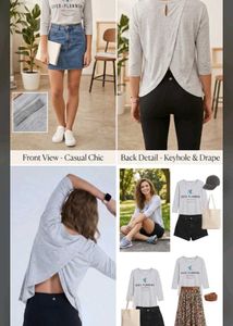Gray Long Sleeve Open Back Top