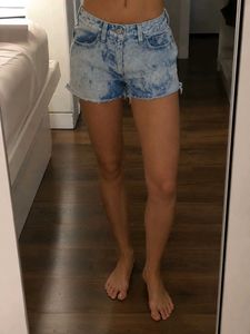 High-Rise Acid Wash Distressed Denim Shorts