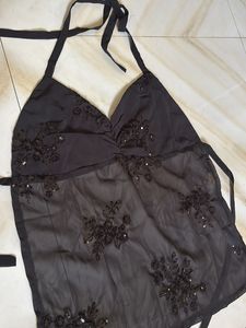 Sheer Black Embellished Halter Top