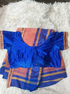 Saree with Blue Blouse🤩🥳