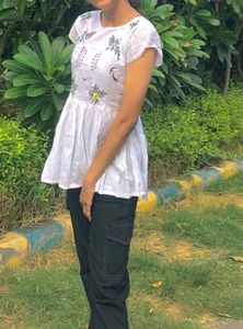 Short Kurti (Cotton ) Hand Embroidery Flowers