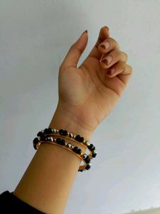 Elegant Black & Silver Beaded Bangles