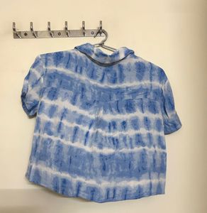 Blue Tie-Dye Cropped Shirt