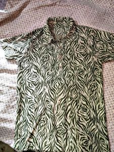 Zebra Print Short Sleeve Collared Shirt