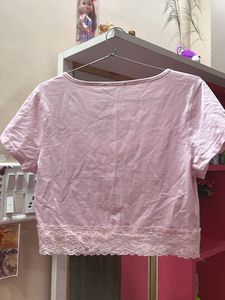 Pink Lace Trim Crop Top