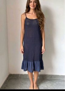 elegant Navy Slip Dress with Ruffle