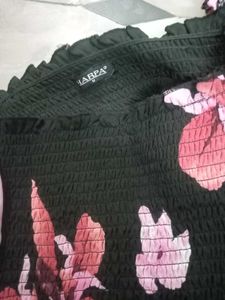 HARPA Black Floral Smocked Fitted Crop Top