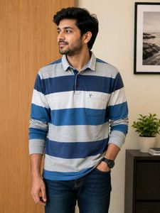 Striped Long Sleeve Polo T-Shirt