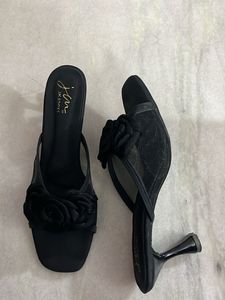 Elegant Black Rose Heel Sandals