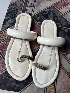 White Embellished Flat Sandals