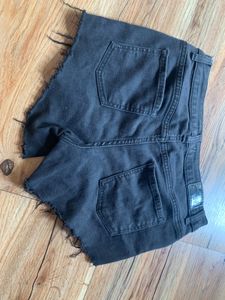 Distressed Black Denim Shorts