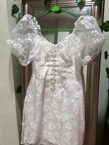 White Corset Floral Puff Sleeve Dress