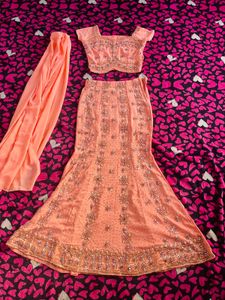 Peach Fish cut Lehenga Choli Set