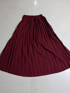 Maroon Pleated Midi Skirt