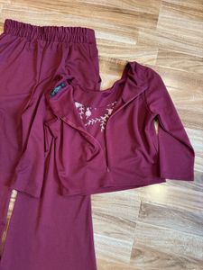 Maroon Embroidered co ord Set